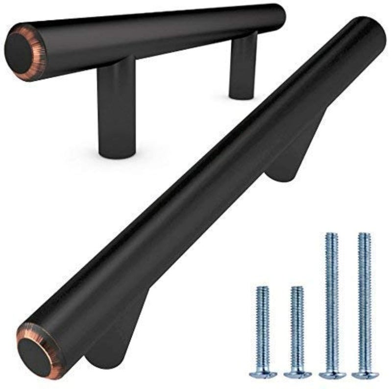 ALPINE HARDWARE PREMIUM SOLID Euro Style Bar Handle Pull-25Pack ~3 In Hole Center & 5 3/8 In Length Heavy Stainless Steel Bar Handle with Oil-Rubbed Black Bronze Finish-AMERICAN Owned Cabinet Hardware - Image 1